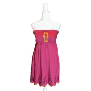 REWIND Adorable Burgundy Strapless Dress w/ Gold Embroidered Trim Size S